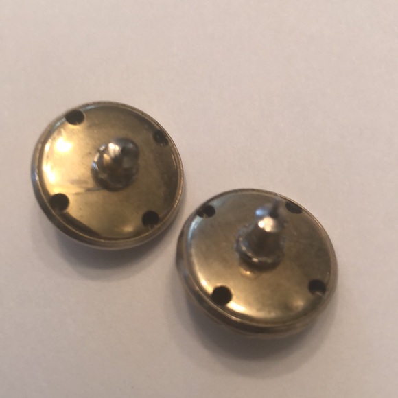 Vintage 70’s Gold Tone Decorative Metal Earrings Silver Tone Centre Dot - #430 - Picture 2 of 5